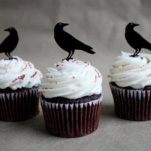 12 Raven Halloween Cupcake Toppers Acrylic image 1