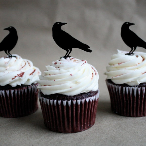 12 Raven Halloween Cupcake Toppers (Acrylic)