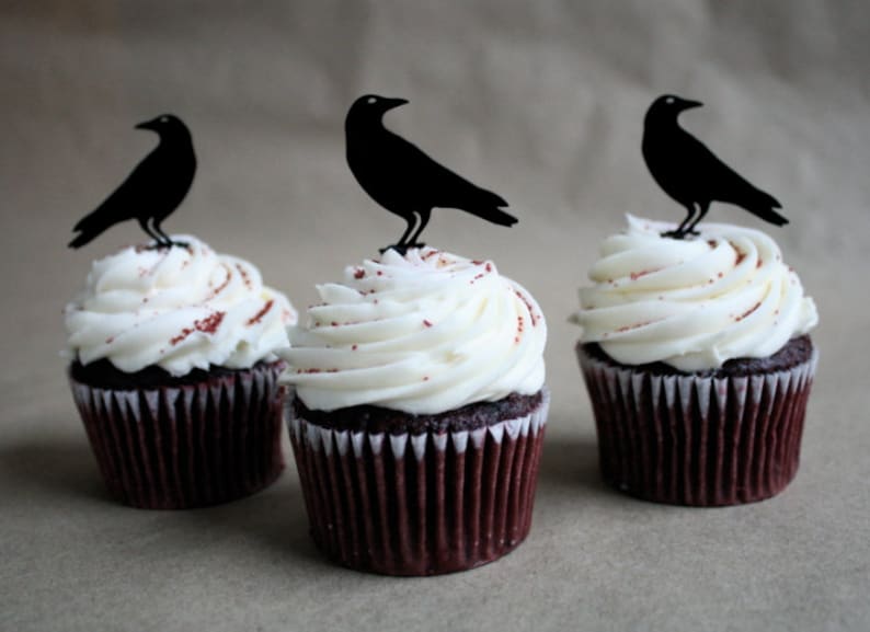 12 Raven Halloween Cupcake Toppers Acrylic image 1