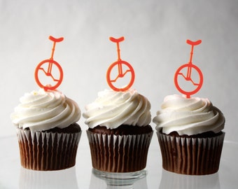 12 Unicycle Cupcake Toppers (Acrylic)