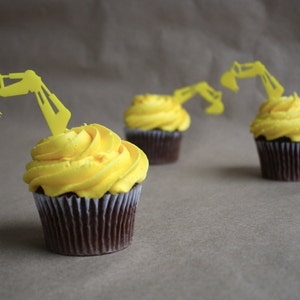 12 Construction Backhoe Cupcake Toppers Acrylic image 1