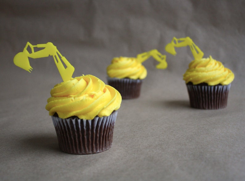 12 Construction Backhoe Cupcake Toppers Acrylic image 1