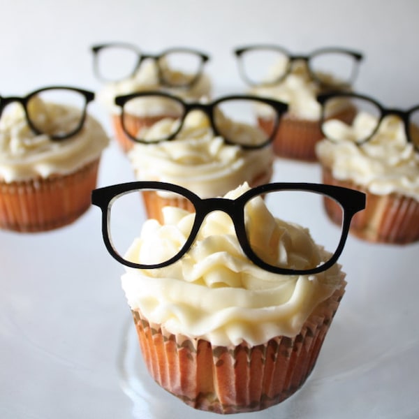 12 Vintage Geek Glasses Cupcake Toppers (Acrylic)