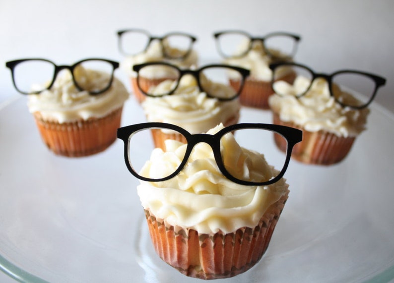 12 Vintage Geek Glasses Cupcake Toppers Acrylic image 1