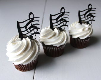 12 Treble Clef Cupcake Toppers (Acrylic)