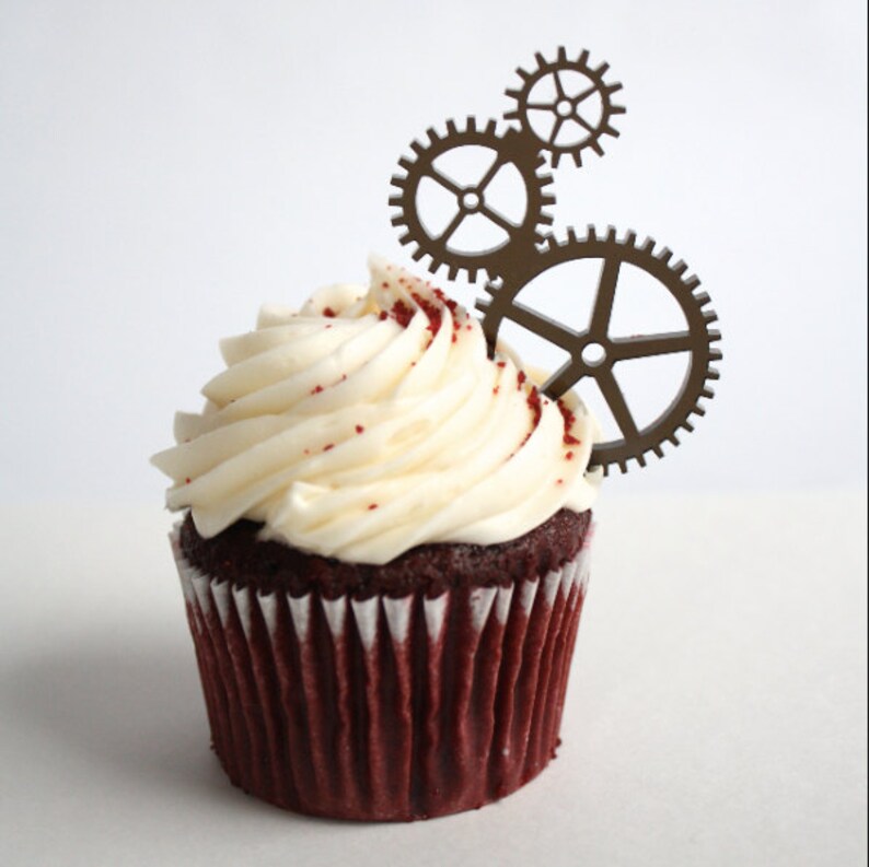 12 Steampunk Gear Cupcake Toppers acrylic Etsy