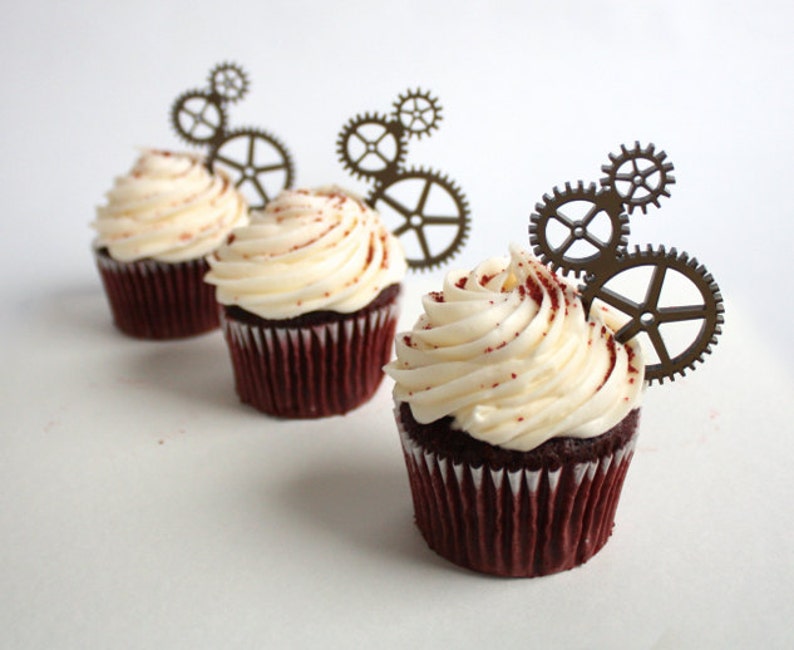 12 Steampunk Gear Cupcake Toppers Acrylic image 1