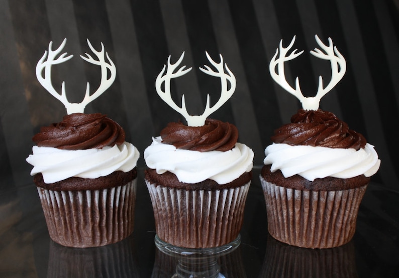 12 Deer Antler Cupcake Toppers (Acrylic) 