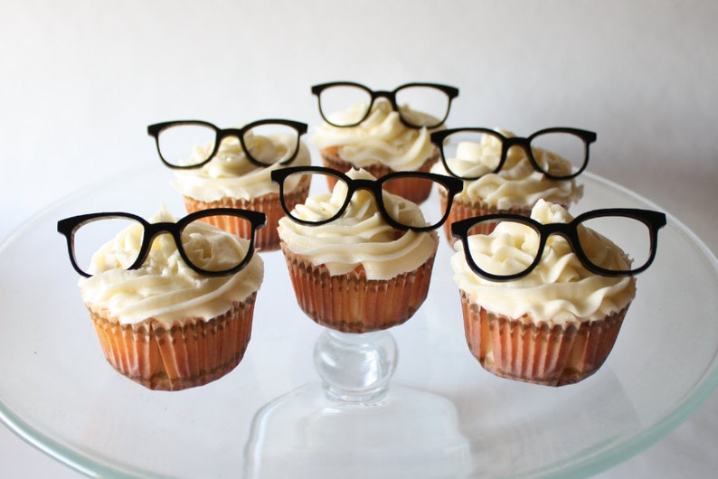 12 Vintage Geek Glasses Cupcake Toppers Acrylic image 3