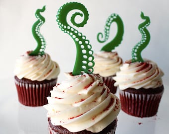 12 Tentacle Cupcake Toppers (Acrylic)