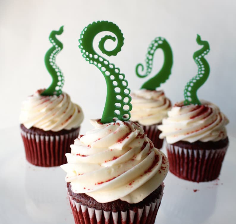 12 Tentacle Cupcake Toppers (Acrylic) 