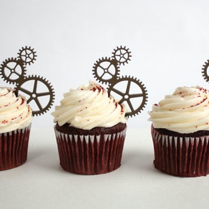 12 Steampunk Gear Cupcake Toppers Acrylic image 2