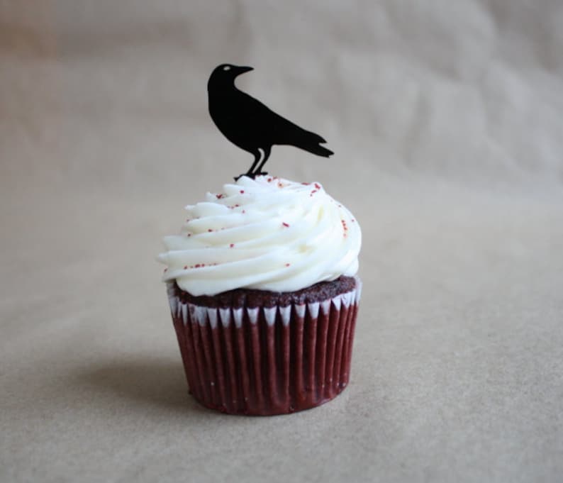 12 Raven Halloween Cupcake Toppers Acrylic image 2