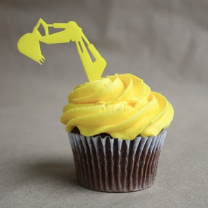 12 Construction Backhoe Cupcake Toppers Acrylic image 2