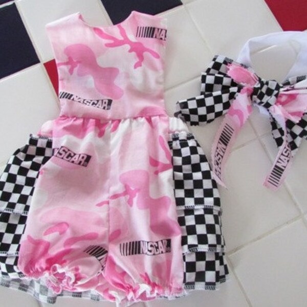 Nascar Lover pink camo romper size 0-3 months with headband