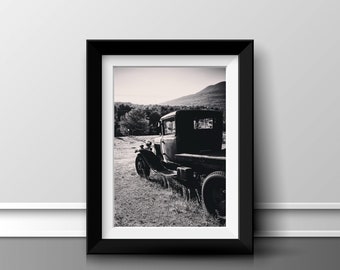 Vermont Wall Art, Antique Car, Ford Model A Flatbed, Antique Truck, Fine Art Prints, Black and White Photography, Home Décor