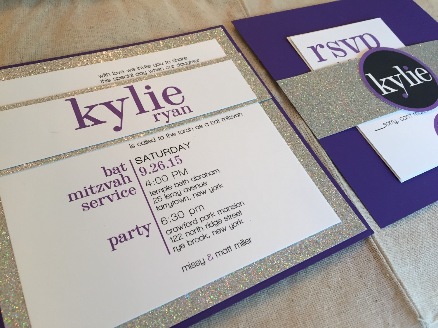 Purple and Silver Glitter Bat Mitzvah Invitation - Etsy, image size:1500x1125