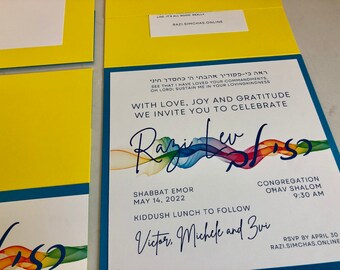 Custom Bar Mitzvah Invitation, Modern Artistic Invitations, Bright and colorful Invitations