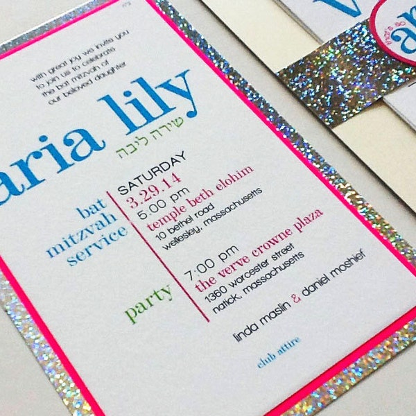 Neon Sparkle Bat Mitzvah Invitation