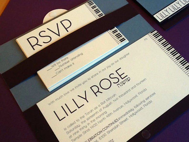 Music Themed Bat Mitzvah Invitation Etsy