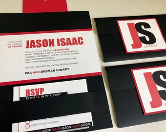 Modern Initial Bar Mitzvah Invitations