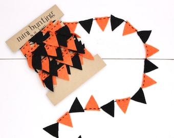 Halloween Mini Bunting Felt Garland in orange and black - 8 ft long