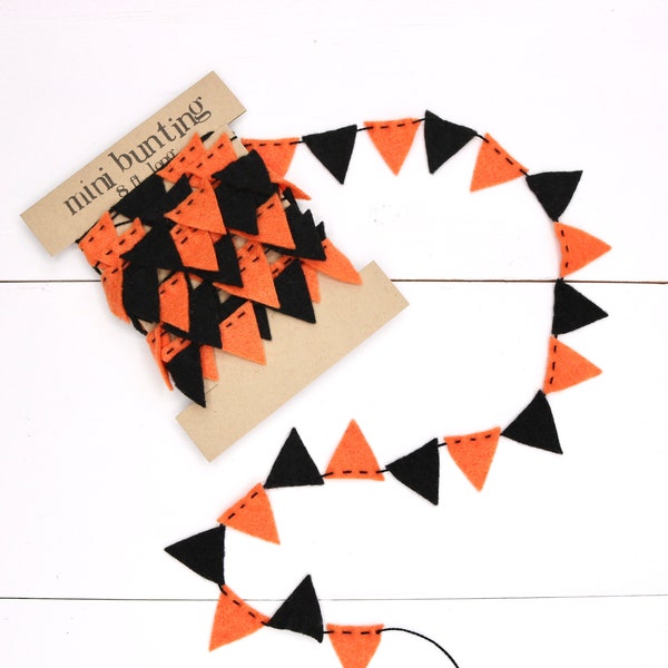 Halloween Mini Bunting Felt Garland in orange and black - 8 ft long