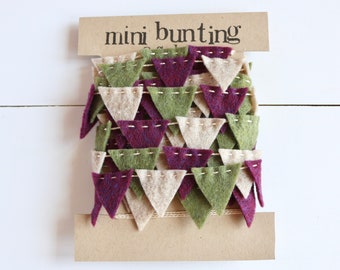 Modern Mini Bunting Felt Garland in plum, olive and oatmeal/cream - 8 ft long