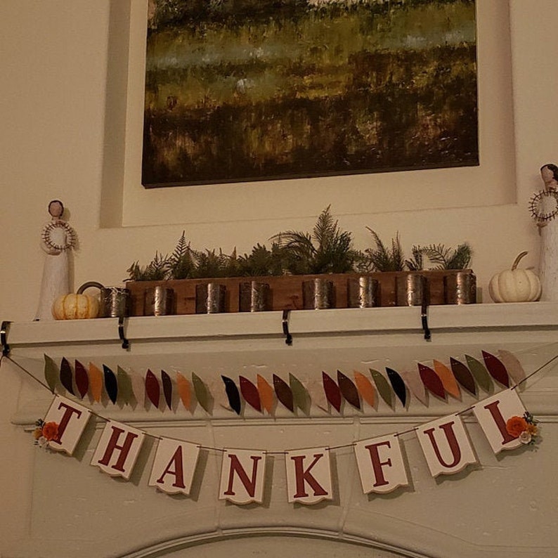 Give Thanks Garland in Maroon, Olive, Oatmeal, Mustard, Brown Thanksgiving Countdown Felt Thanksgiving Garland 3 ft long image 7