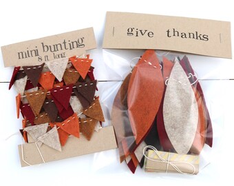 Set: Give Thanks Garland & Mini Bunting in Pumpkin Spice, Oatmeal, Maroon, Copper, Brown -Thanksgiving Countdown - Felt Thanksgiving Garland