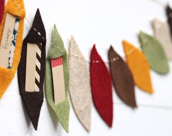 Give Thanks Garland in Maroon, Olive, Oatmeal, Mustard, Brown - Thanksgiving Countdown - Felt Thanksgiving Garland - 3  ft long