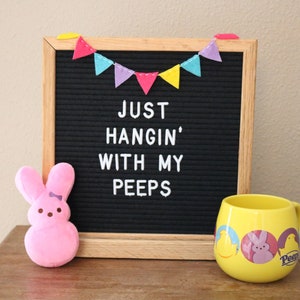 Peeps guirlanda de letras de cor brilhante - acessórios de placa de cartas de Páscoa - rosa amarelo roxo azul mini guirlanda de feltro
