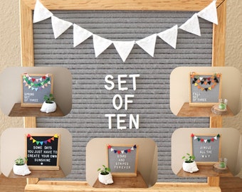 Set of 10 Holiday Letterboard Garland Set - Spring, Summer, Fall, Winter Letter Board Accessories - Seasonal Mini Felt Bunting Garland