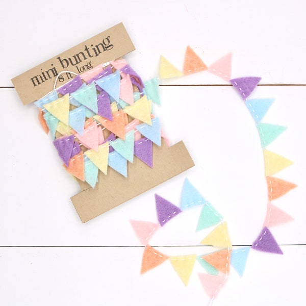 Pastel Rainbow Mini Bunting Felt Garland in Baby Pink, Peach, Lemon, Mint, Baby Blue, Lilac  - 8 ft long, perfect for easter and parties