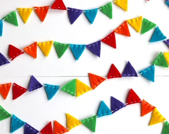 Rainbow Mini Bunting Felt Garland - Rainbow Garland - Small Rainbow Banner in red, orange, yellow, green, blue, purple - 8 ft long