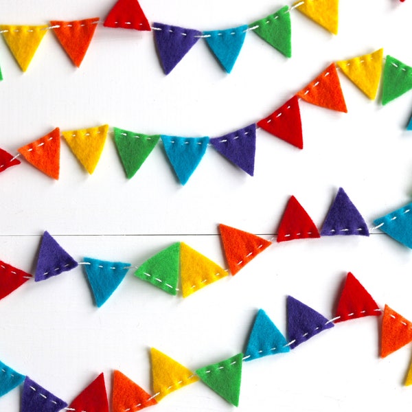 Rainbow Mini Bunting Felt Garland - Rainbow Garland - Small Rainbow Banner in red, orange, yellow, green, blue, purple - 8 ft long