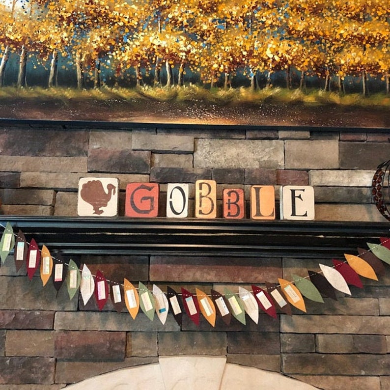 Give Thanks Garland in Maroon, Olive, Oatmeal, Mustard, Brown Thanksgiving Countdown Felt Thanksgiving Garland 3 ft long image 6