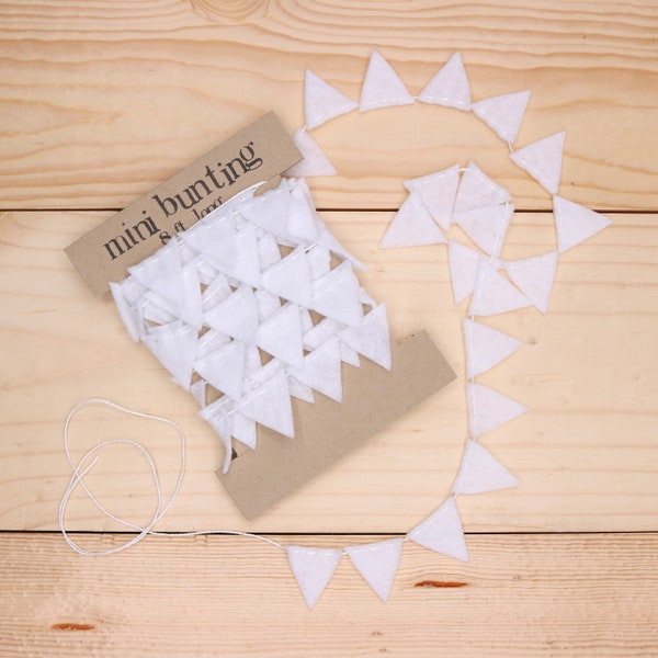 White Mini Bunting Felt Garland - 8 ft long garland - Tiny White Garland - perfect for Christmas,  parties, weddings and showers