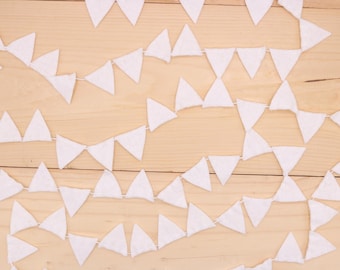 White Felt Mini Bunting Garland: Party Wedding Decor (8 ft)