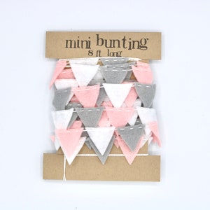 Pale pink, white, gray mini bunting felt garland banner - 8 ft long, perfect for nursery, baby shower, easter
