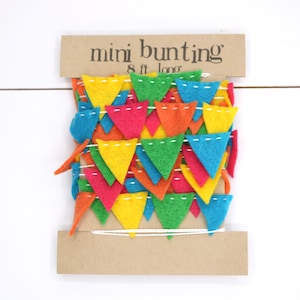 Brightly Colored Mini Bunting Felt Garland in pink, orange, yellow, green, blue - 8 ft long, perfect for birthdays and parties