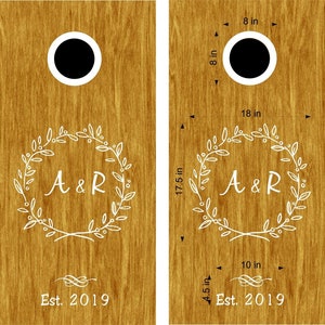 Wedding Monogram Flowers Cornhole Board Decals Sticker Bean Bag Toss Comes With Rings- Personalized Cornhole