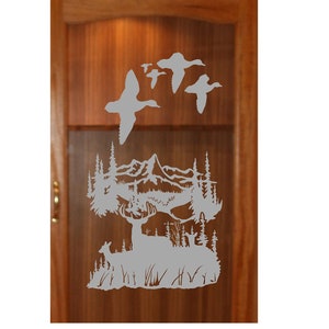 Family Deer Buck Decal  Etched Glass Vinyl for Cabinet  Door  Rustic Mountain Home Decor