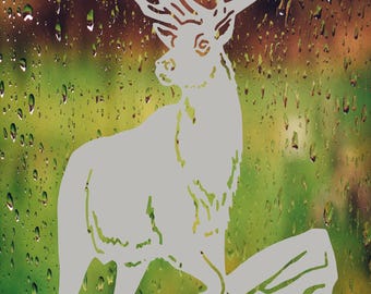 Elk on Rock Etched Glass Decal for Gun Cabinet, Front Door, Home Windows | Frosted Wildlife Vinyl Sticker Hunting Decor