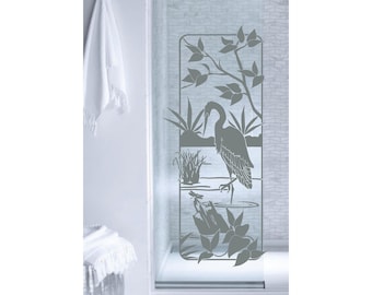 Egret in Marsh Scene Etched Vinyl Decal for Shower Doors