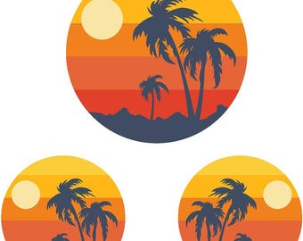 Palm Tree Golf Cart Decal - Retro Sunset Tropical Vinyl Sticker Graphics ATV UTV Set