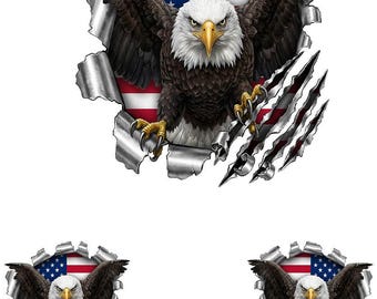 Bald Eagle Golf Cart Decal - Ripped Metal Claws American Flag Vinyl Sticker Graphics ATV UTV