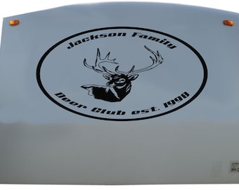 Deer buck Hunting RV Camper Decal Sticker Graphic Custom Text Mural AT122
