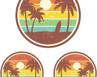 Palm Tree Golf Cart Decal - Vintage Surf Beach Sunset Vinyl Sticker Graphics ATV UTV Set