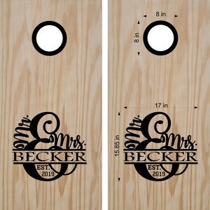 Wedding Mr Mrs Cornhole Boards Decals Custom  Cornhole Custom Cornhole Skins Bean Bag Toss Cornhole Stickers Backyard Games Tailgating Game